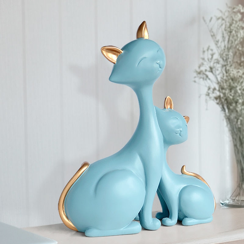 Estátua casal de gatos para ambiente