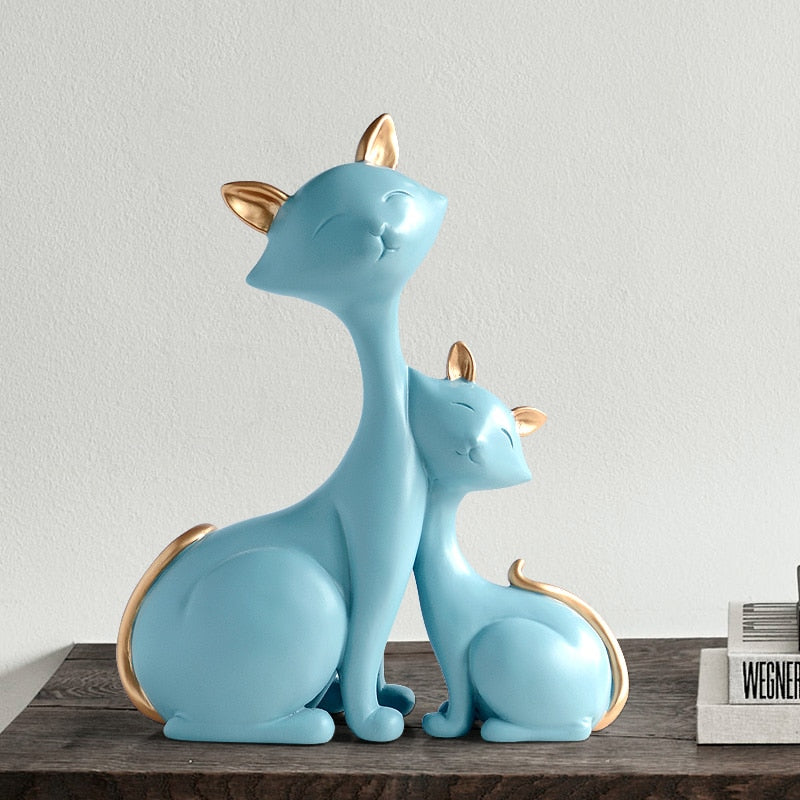Estátua casal de gatos para ambiente