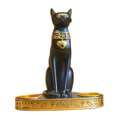 Estátua decorativa gato com recipiente pra velas