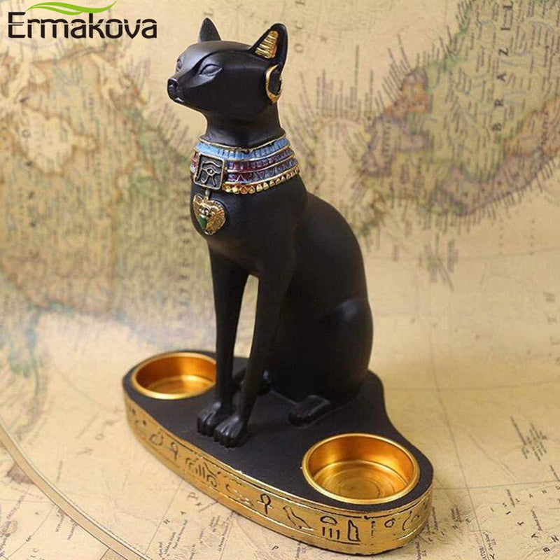 Estátua decorativa gato com recipiente pra velas