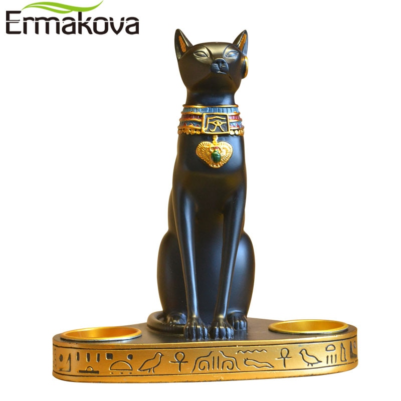 Estátua decorativa gato com recipiente pra velas