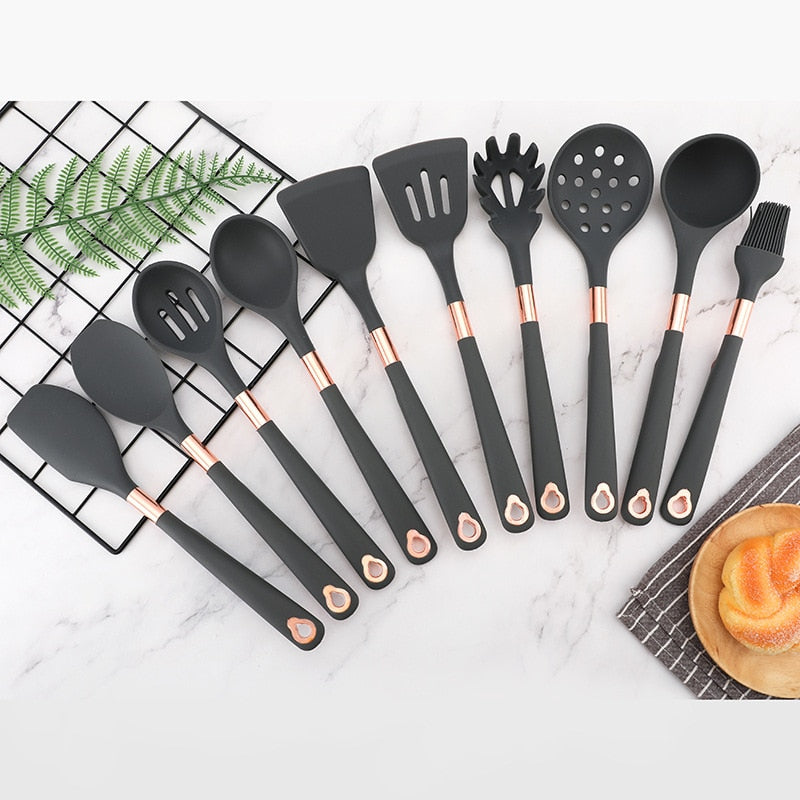 Conjunto de Utensílios de Cozinha de Silicone Antiaderentes