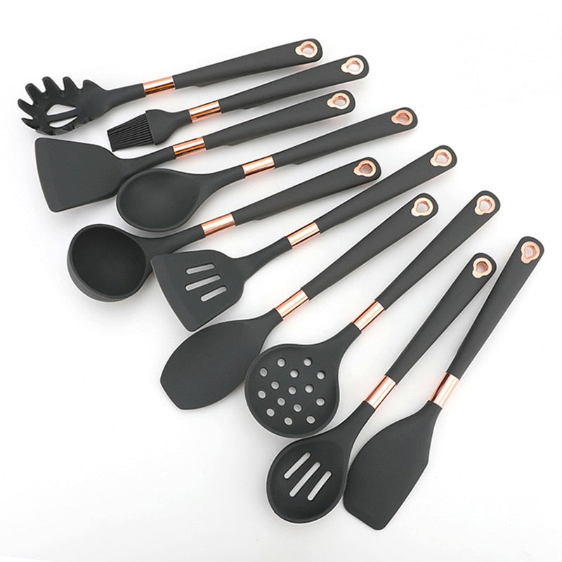 Conjunto de Utensílios de Cozinha de Silicone Antiaderentes
