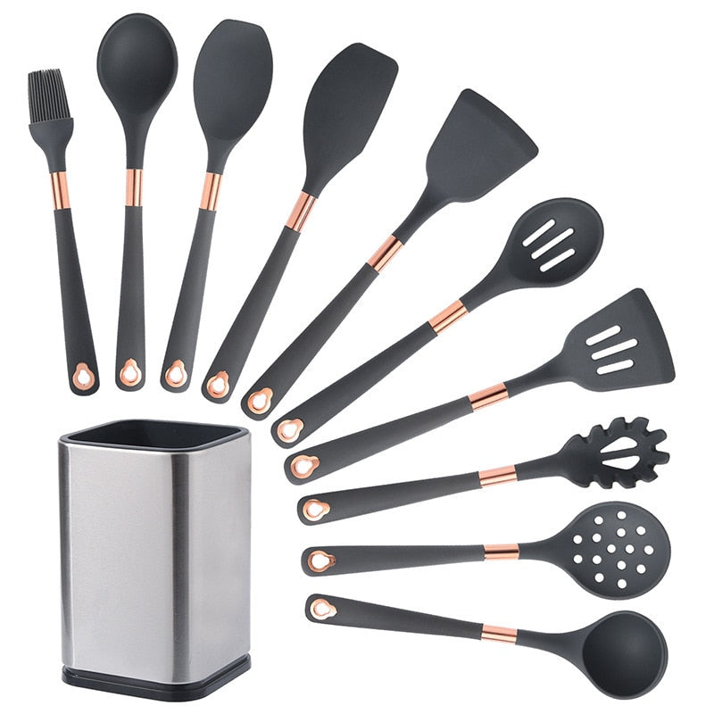 Conjunto de Utensílios de Cozinha de Silicone Antiaderentes