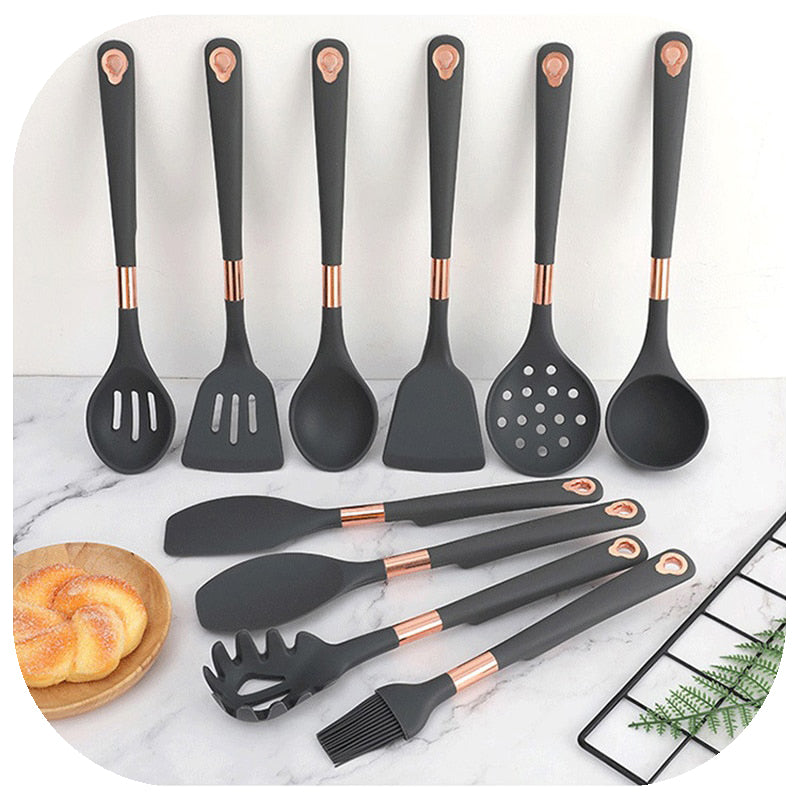 Conjunto de Utensílios de Cozinha de Silicone Antiaderentes