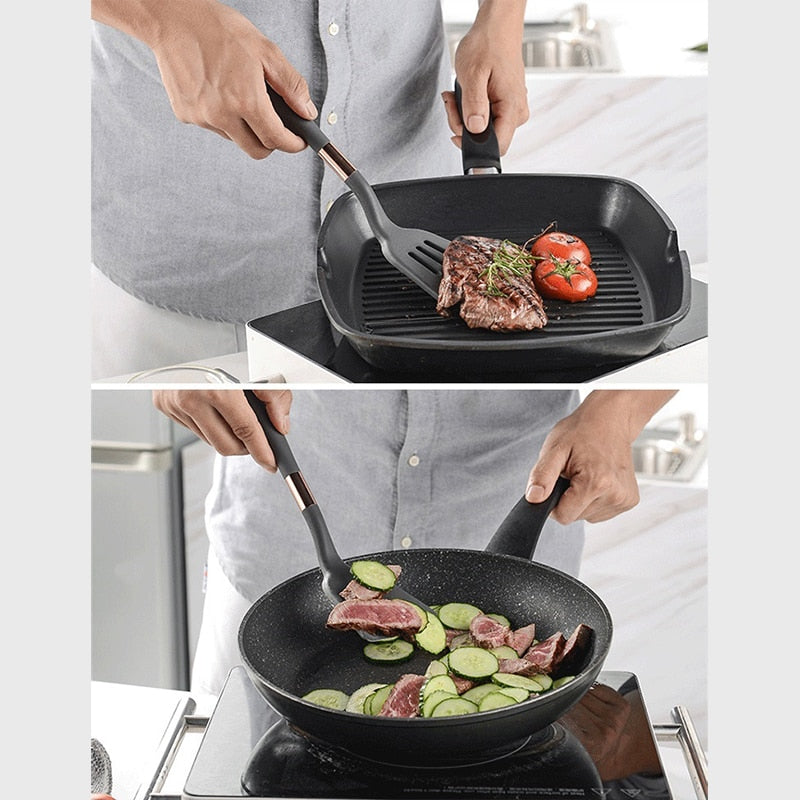 Conjunto de Utensílios de Cozinha de Silicone Antiaderentes