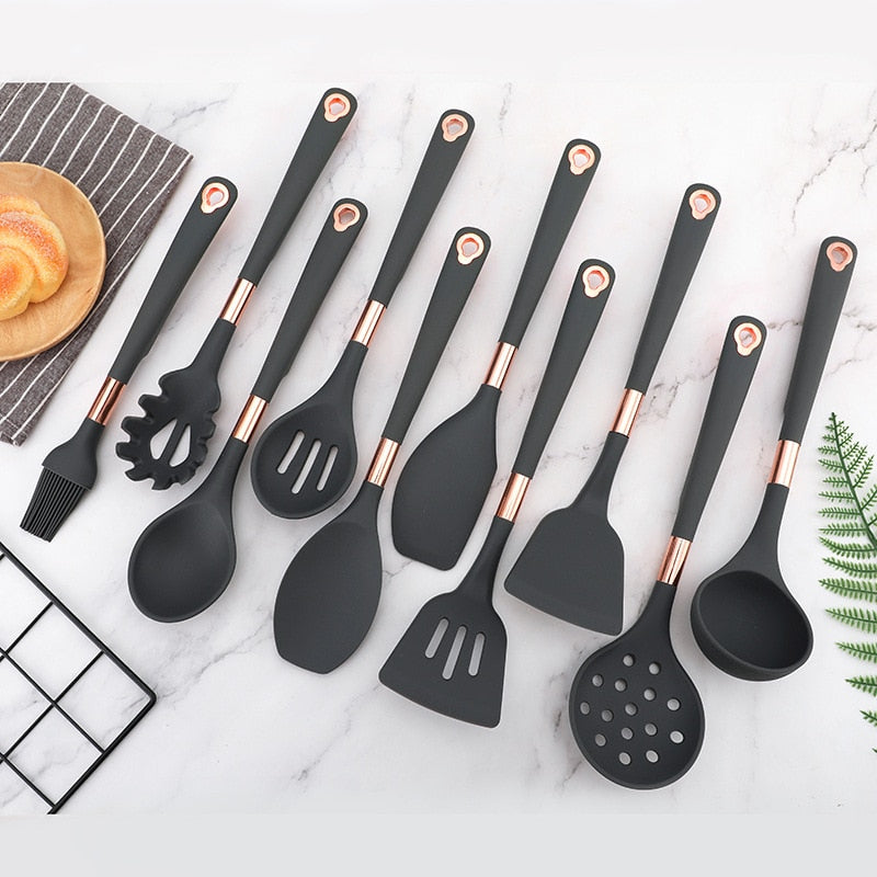Conjunto de Utensílios de Cozinha de Silicone Antiaderentes