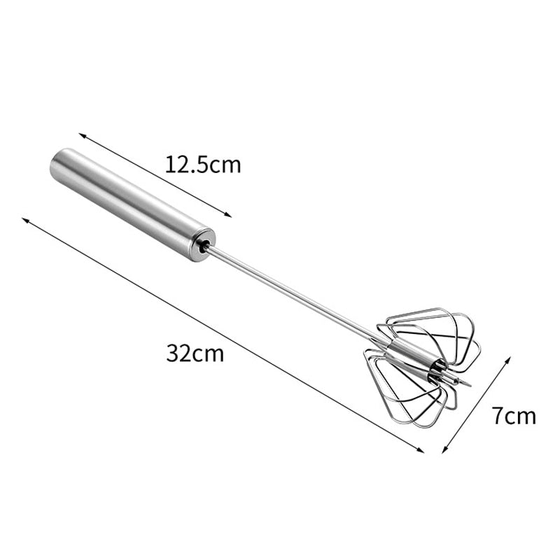 Batedor de Ovos Semiautomático de Pressão Manual, Aço Inoxidável