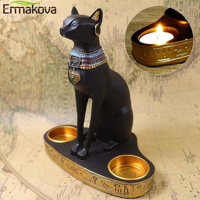 Estátua decorativa gato com recipiente pra velas
