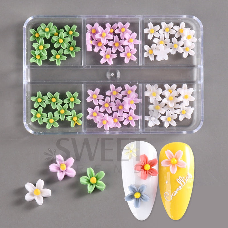 6 Grades 3D Flores Acrílicas Brancas