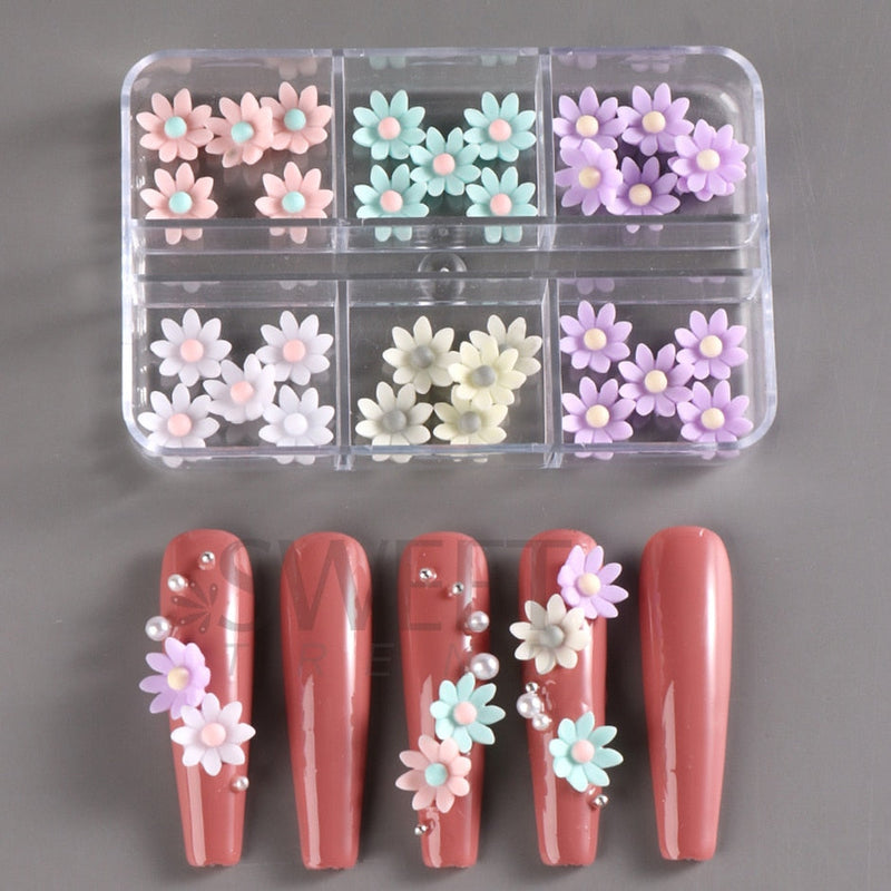 6 Grades 3D Flores Acrílicas Brancas
